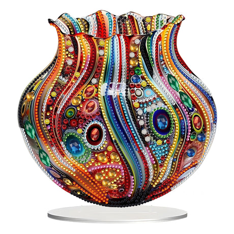 JJFox DIY Tabletop Diamond Art Painting Kit，Special Shaped Rhinestone Desk Placement Ornament，Home Stand Up Gem Painting Craft Kit，Gift,Double Sided. (Vase-1) JJFox