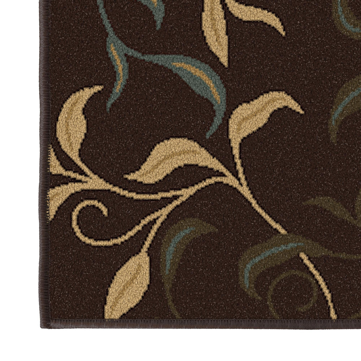 Machine Washable Leaves Design Non-Slip Rubberback 3x10 Traditional Runner Rug for Hallway, Kitchen, Bedroom, Living Room, 2'7" x 9'10", Brown Ottomanson