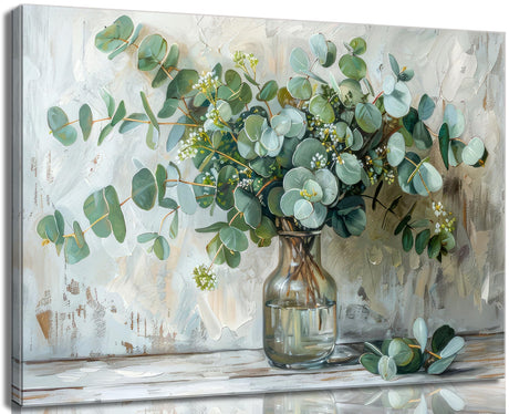 Eucalyptus Flower Glass Vase Canvas Wall Art Bathroom Wall Decor Vintage Farmhouse Botanical Posters Painting Rustic Mason Jar Flower Arrangement Pictures Print for Bathroom Bedroom Decoration Framed Generic
