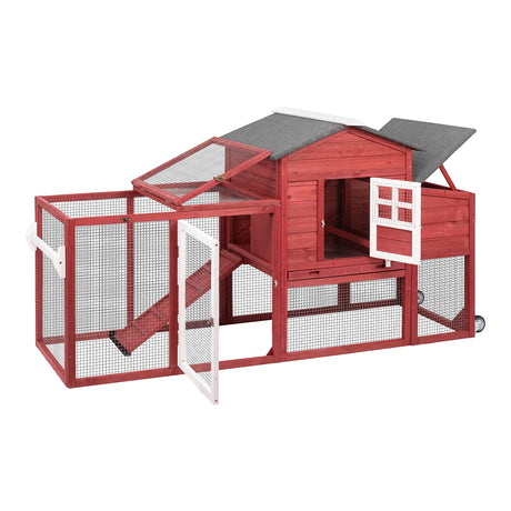 Gowoodhut Chicken Coop Solid Wood with Large Run Cage 2 Stories - Asphalt Roof, Nest Box, Pu Wheels, Expandable Solid Wood Cage Gowoodhut