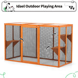 COZIVVOVV Wooden Cat House, Catio Outdoor Cat Enclosure, Large Cat Cage with 3 Platforms, Door and Asphalt Roof, Kitty Condo Indoor Playpen (Orange-New, Large) COZIVVOVV