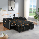 KTATK 1 Versatile Foldable Loveseat Sofa Bed in 3 Lengths,with Adjustable Back and USB Port,Modern Velvet Pull-Out Couch Bed,w/Ashtray & Swivel Phone Stand,for Living Room,Bedroom,Black KTATK