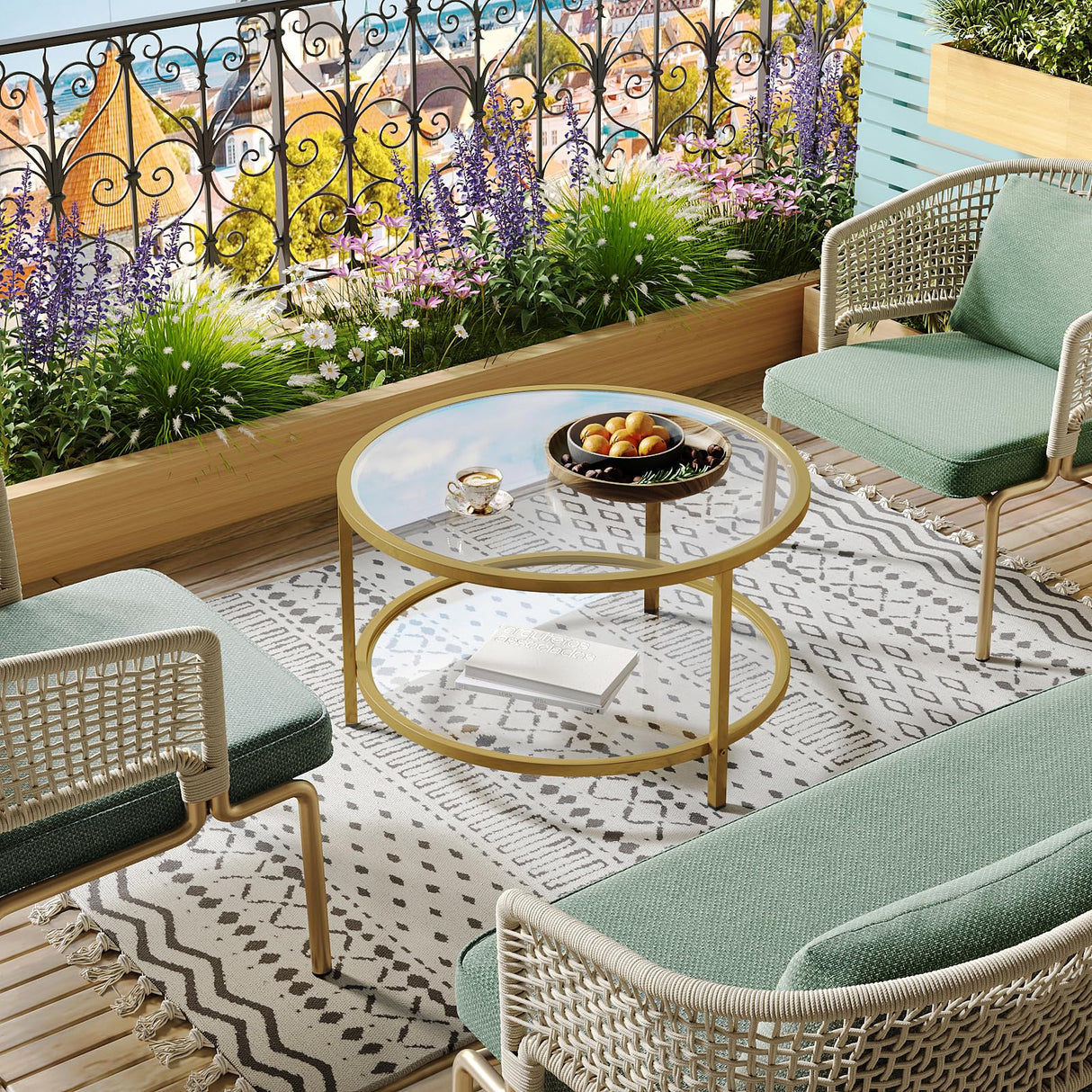 SAYGOER Round Glass Coffee Table 2 Tier Coffee Tables with Storage Shelf for Large or Small Space Modern Simple Center Table with Gold Frame for Living Room Home Office, Easy Assembly… SAYGOER