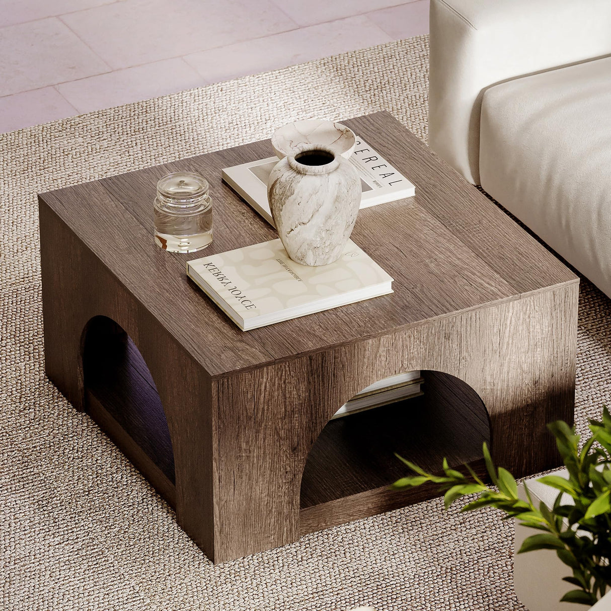 LIKEMET Large Coffee Table, 35.5-Inch LED Center Table with Storage, Square Low Table for Living Meeting Room, Easy Assembly LIKEMET