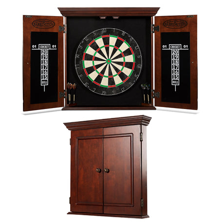 Barrington Billiards Chatham Wood Dartboard Cabinet With 18” Bristle Dartboard and Steel Tip Dart Set Barrington Billiards