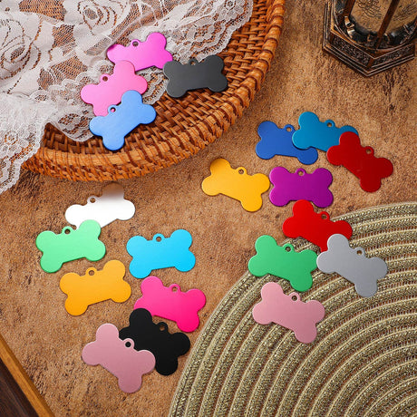 100 Pcs Blank Dog Pet Tags for Engraving 38MM Aluminum Bone Shape Name Tag Colorful Double Sided Dog Cat Phone Number Tag Pendants Roowest