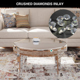 COSVALVE Silver Coffee Tables for Living Room Round with Luxury Mirror Surface, 31.5 Inches Mirrored Coffee Table with Legs & Crystal Inlay, Center Table Cocktail Table for Reception COSVALVE