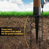 LADECH 4x4 Fence Post Anchor Ground Spike 24” Length with Ground Anchors Screw in - Metal Black Powder Coated – Mailbox Post Anchors – Fit 3.5x3.5 Standard (Black - 1 Pc) LADECH