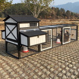 PetsCosset 116" L Large Chicken Coop and Run, Hen House with 4 Nesting Box Boxes, Rabbit Hutch Poultry Bunny Cage for 4-6 Chickens with 4 Perches, Removable Tray and Ramp and UV-Resistant Roof Panel PetsCosset