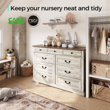 LINSY HOME Farmhouse 9 Drawers Dresser for Bedroom, Wood Bedroom Dresser Wide Chest of Drawers, French Country Storage Double Dressers Organizer for Closet, Living Room, Beige LINSY HOME