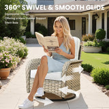 Outdoor Sectional Patio Furniture Set with Swivel Rocking Chairs,10 Pieces Wicker Conversation Sets L Shaped Couch Out Door Sofa Set Outside Furniture for Garden Deck Yard Porch,Grey POUUIN