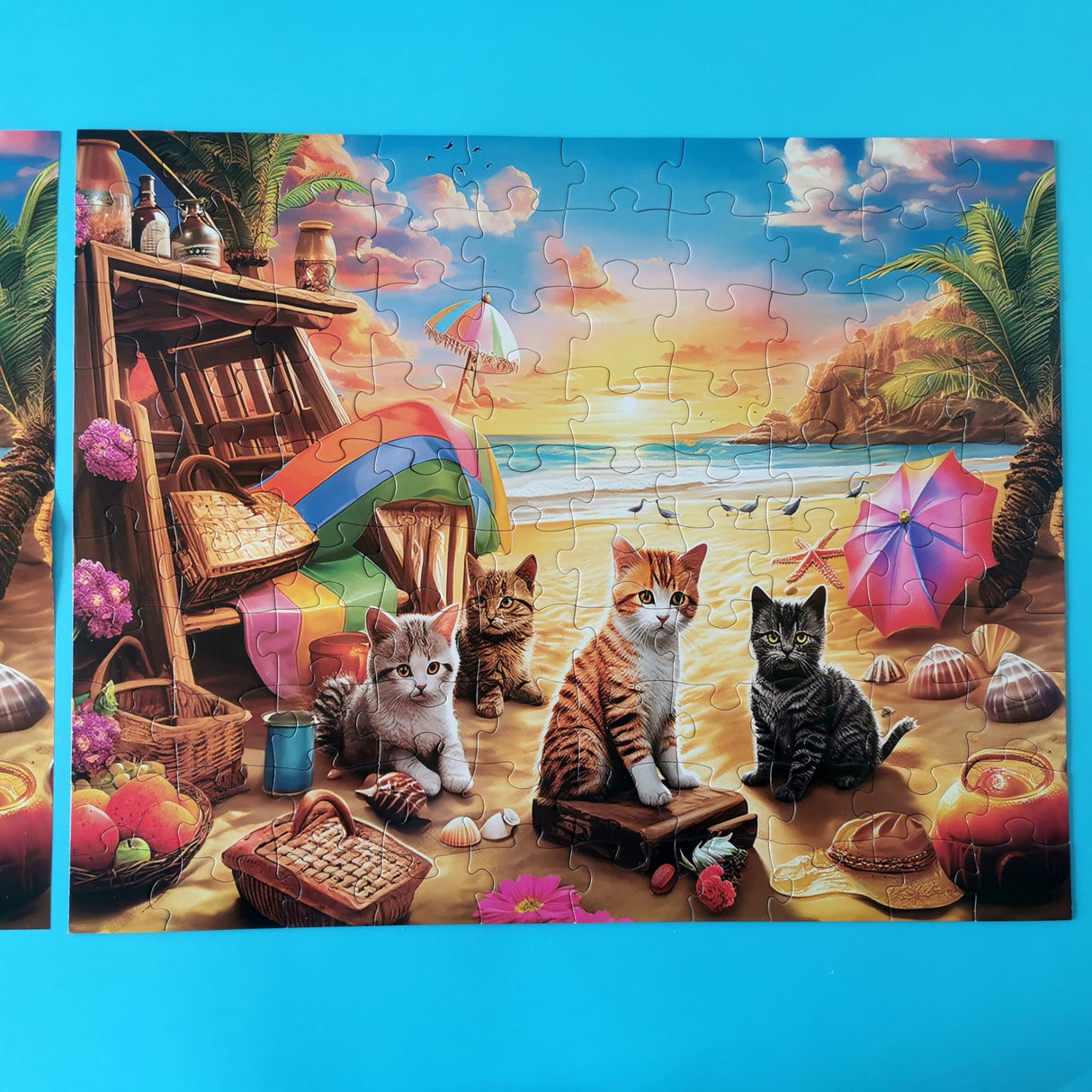 Extra Large Pieces Jigsaw Puzzles for Adults - 100 Piece Puzzles for Kids Ages 8-10 10-12 - Large Piece Puzzles for Seniors - Cats Seaside Sunset Mulic
