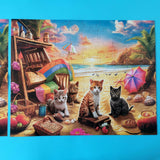 Extra Large Pieces Jigsaw Puzzles for Adults - 100 Piece Puzzles for Kids Ages 8-10 10-12 - Large Piece Puzzles for Seniors - Cats Seaside Sunset Mulic