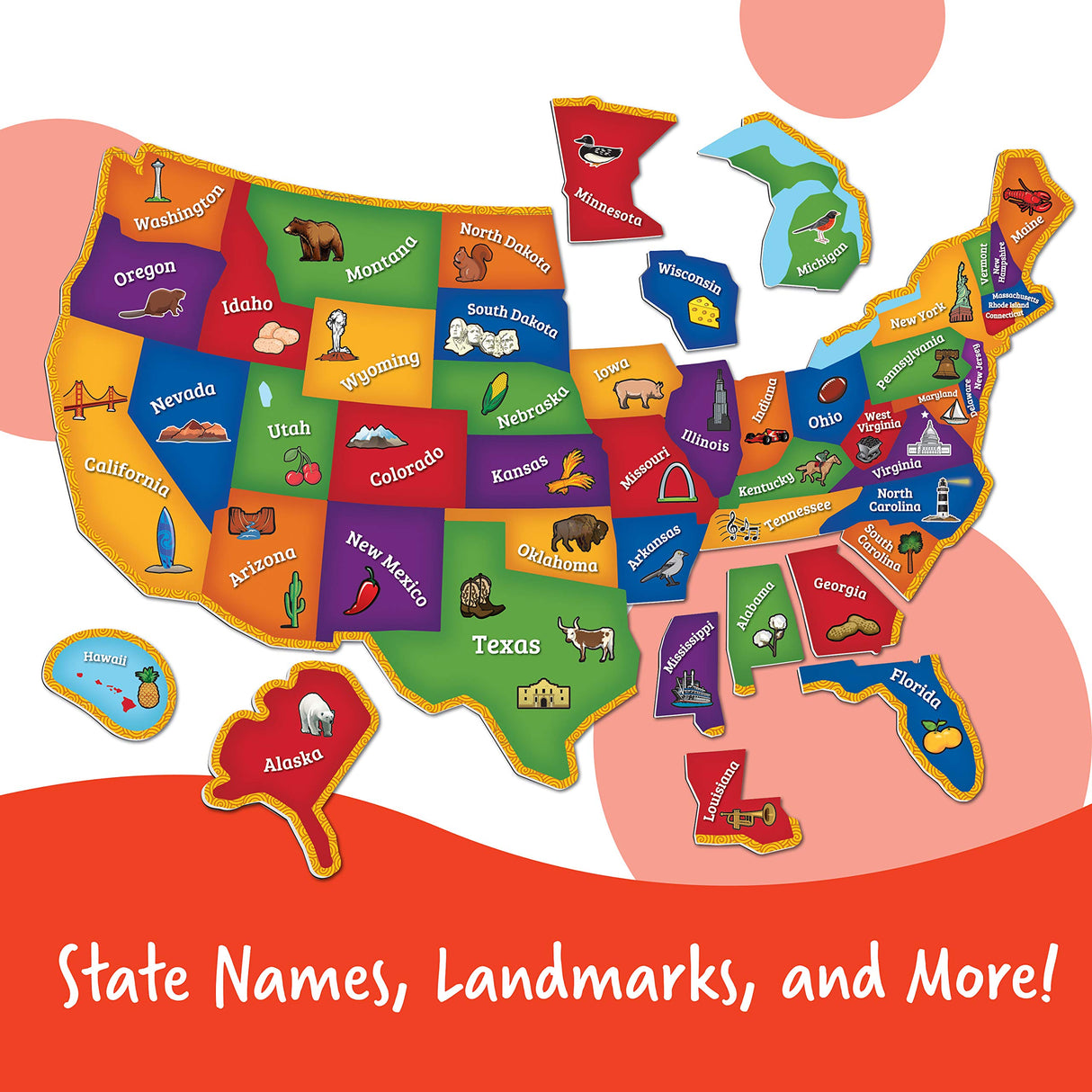 Learning Resources Magnetic US Map Puzzle - 44 Pieces, Puzzles for Kids Ages 4+, US Map for Kids Learning, Geography for Kids,Kindergartner Learning Toys Learning Resources