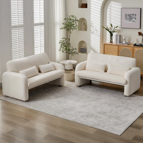 WUTUTUEE 56'' Corduroy Loveseat Sofa, 2 Seater Love Seat Couch for Small Space, Comfy Upholstered Modern Leisure Loveseat Couches with Lumbar Pillows for Bedroom, Office, Living Room, White WUTUTUEE