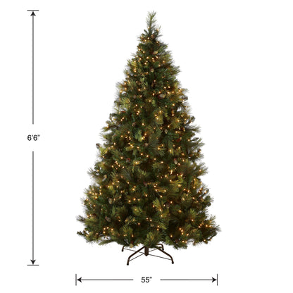 National Tree Company 'Feel Real' Pre-lit Artificial Christmas Tree | Includes Pre-strung White Lights | Flocked with Cones | Carolina Pine - 6.5 ft