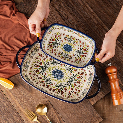 ONECCI Ceramic Rectangular Baking Dishes - 2pc Blue Casserole Set for Oven, Lasagna Pans