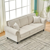 Asucoora 86.5" Classic Chenille Sofa Couch 3-Seater | Chesterfield Style with Traditional Rolled Arms, Nailhead Trim & Solid Wood Frame | Living Room Upholstered Couch | Beige Asucoora