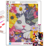 Axquilon Flower Cat Diamond Painting Kits, Full Drill Round DIY Diamond Art Kits, Paint by Diamonds Rhinestone Gem Art Craft for Home Wall Decor 12X16 inch Axquilon