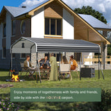 HOGYME 10x15 FT Heavy Duty Carport Canopy with Updated Frame Structure Galvanized Steel Roof and Enhanced Base, Metal Carport Garage for Pickup, Boat, Car and Tractors Grey HOGYME