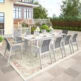 11-Piece Aluminum Outdoor Patio Dining Sets with Fully Assembled Dining Chair，91.3"L×39.4"W Expandable Patio Table and Chairs Set for 10, Stackable Chairs with Quick-Drying Fabric for Outdoor, White Wisteria Lane