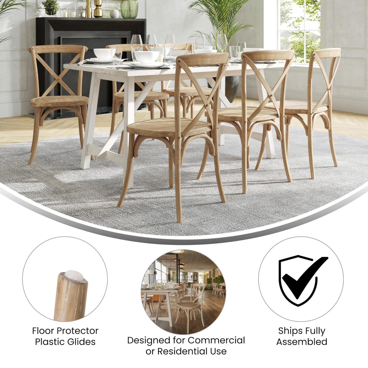 Merrick Lane Bardstown X-Back Bistro Style Wooden Dining Chair for Kitchens and Dining Rooms, High-Back Wood Stackable Kitchen Chair, Natural with White Grain Merrick Lane