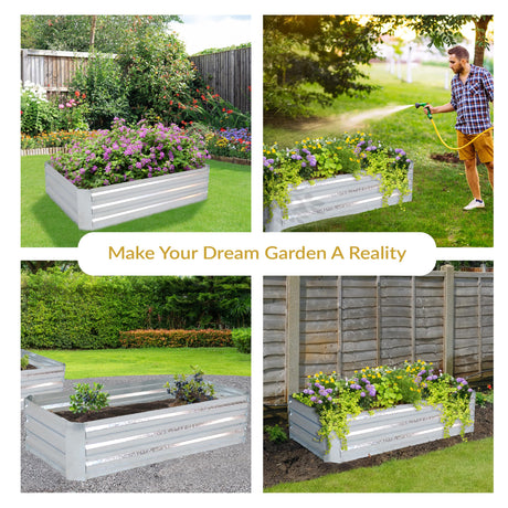 Sunnydaze 11.75" H Raised Metal Garden Bed - Galvanized Raised Garden Bed Outdoor for Vegetables and Flowers - Woodgrain - 4' x 2' Silver Sunnydaze