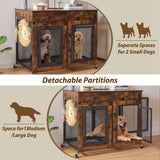 43" Large Dog Crate Furniture, Wood Dog Kennel End Table with Drawers, Decorative Pet Crate with Removable Partitions & Wheels, Dog House Indoor for Large/Medium/Small Dogs Sunnibety