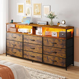 EnHomee 55" W Dresser TV Stand with Power Outlet & LED Lights for 65" TV, Dresser for Bedroom with 9 Fabric Drawers, TV Stand for Bedroom Long Dressers Console Table 55''W*11.8''*35.5'', Rustic Brown EnHomee
