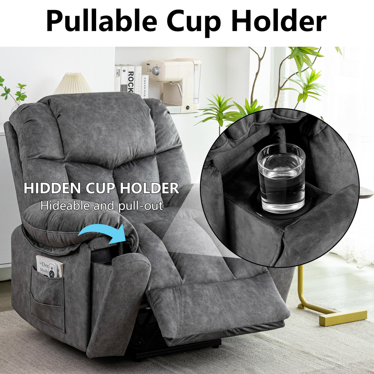 YI DANICA Recliner Chair with Swivel Glider Base for Living Room, Overstuffed Rocker Recliner with Foldable Armrest & Hidden Cup Holder, Manual Lounge Chair with 330lbs Capacity (Modern Style, Gray) YI DANICA