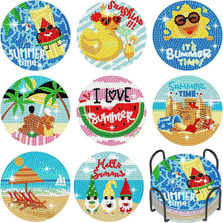 8 PCS Diamond Painting Coasters with Holder, DIY Craft Kit, Tropical Summer Theme, Diamond Painting Kit for Adults, Kids & Beginners Generic