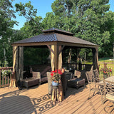 10' x 12' Hardtop Gazebo Outdoor Aluminum Gazebos Grill with Galvanized Steel Double Canopy for Patios Deck Backyard,Curtains&Netting by domi outdoor living domi outdoor living