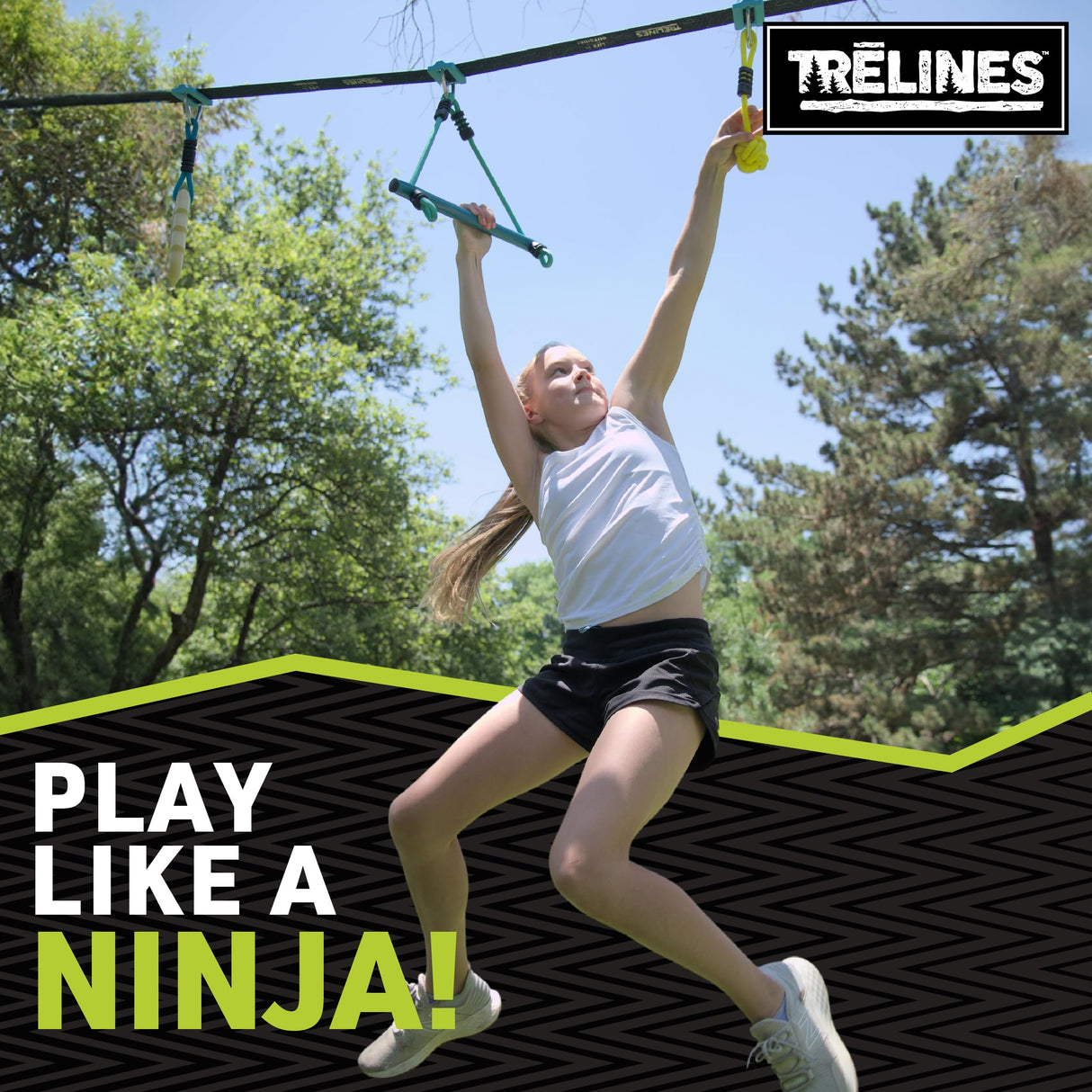 Trelines Ninja Warrior Obstacle Course for Kids, Most Attractive Lines and Gear for Backyard - 8 Ninja Obstacles - Monkey Bars, Gym Rings, Tree Rings, Fists. Great for Girls & Boys 5+ Get Outside Hape