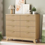 Fluted Dresser for Bedroom with 8 Drawers, 48" Wide Modern Chest of Drawers with Metal Handle, Wooden Dresser TV Stand, Wood Closet Clothes Storage Organizer for Living Room, Hallway, Natural Oak Xixini