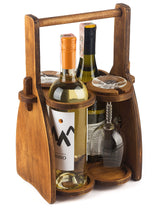 ROSTMARYGIFT Wood Wine Bottle Glasses Caddy - Beer Carrier - Drinking Desk Accessories Men's Wine Organizer - Glass Tray Holder - Wine Storage Stand ROSTMARYGIFT