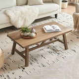 Wnutrees Farmhouse 43" Coffee Table,Solid Wood Center Tables for Living Room and Office, Rustic Wooden Rectangular Table with V-Shaped Support, Natural Wnutrees
