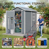 Gizoon 6x4 FT Outdoor Storage Shed with Floor, Resin Garden Tool Shed with Lockable Doors, Window, Vents, Reinforced Steel Frame, Waterproof Plastic Storage Sheds for Backyard, Patio, Lawn Gizoon