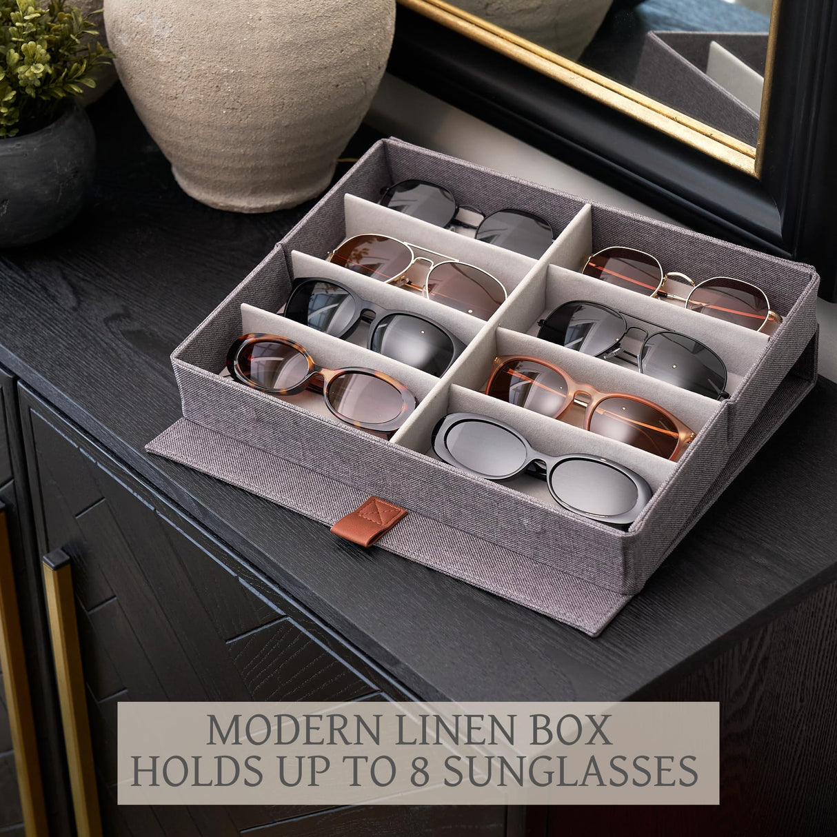 ZICOTO Beautiful Sunglass Storage Organizer For 8 Pairs - A Stylish Linen Case Protects and Displays All Your Glasses - The Perfect Storage Organizer To Hold Multiple Glasses Safe and Dust Free ZICOTO
