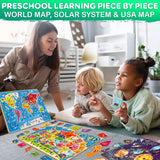 QUOKKA Wooden Puzzles for Kids Ages 4-6 – 3 Educational Wood Toddler Puzzles Ages 3-5 – Learning United States Toddler Game Puzzles Ages 2-4 – Gift World, Space and USA Maps for Boys and Girls QUOKKA