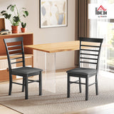 HOMCOM Wooden Dining Chairs Set of 2, Farmhouse Upholstered Kitchen Chairs with Rubber Wood Frame for Living Room, Dining Room, Black and Gray HOMCOM
