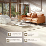 POLY & BARK Nolita 85" Sofa – Cognac Tan Full-Grain Pure-Aniline Italian Leather, Feather-Down Cushioning, Solid Rubberwood Base & Legs POLY & BARK