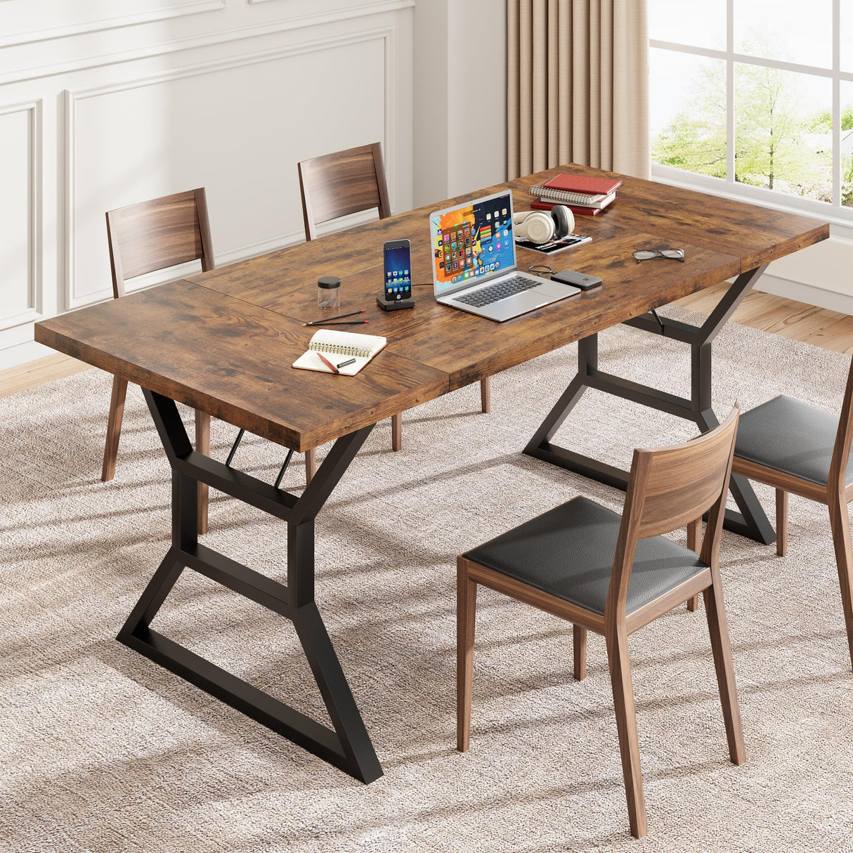 GarveeHome 70.9 in Large Dining Room Table for 6, Rectangular Kitchen Table with Heavy Duty Metal Legs, Farmhouse Wooden Dining Table for Big Family (Brown) GarveeHome