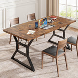 GarveeHome 70.9 in Large Dining Room Table for 6, Rectangular Kitchen Table with Heavy Duty Metal Legs, Farmhouse Wooden Dining Table for Big Family (Brown) GarveeHome