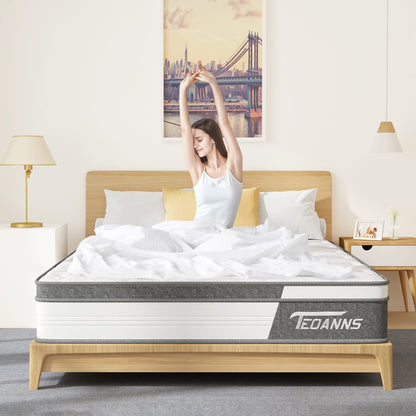 Teoanns King Size Mattress, 14 Inch Medium Firm King Mattress in a Box, Hybrid Mattress King Size for Pressure Relief & Supportive, CertiPUR-US, 100 Nights Trial