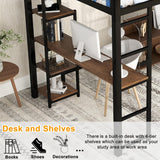 Bellemave Black Metal Loft Bed with Desk and Storage Shelves for Kids and Teens Bellemave