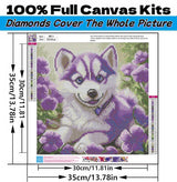 5D Diamond Art Kits for Adults Beginners,Purple Puppy DIY Full Round Drill Diamond Painting Kits,Cute Animal Dog Paint by Diamonds Dots Gem Art Easy,Home Wall Decor 14X14 Inch Acelii