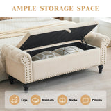 Howjoe 51" Bedroom Storage Bench, End of Bed Bench with Storage, Chenille Upholstered Benches, Ottoman with Storage, Window Benches with Rolled Arm and Nailhead Trim for Living Room, Entryway, Beige Howjoe