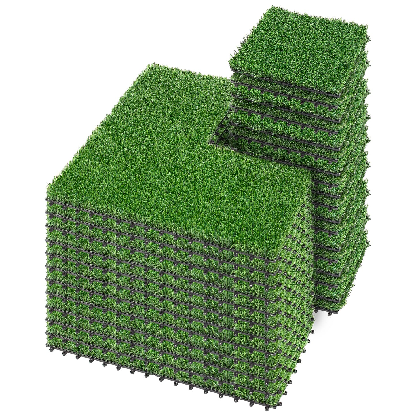 PrimeZone 54 Packs Interlocking Artificial Grass Tiles - 12"x12" Turf Outdoor Indoor Fake Grass Deck Flooring Set for Patio, Balcony, Backyard