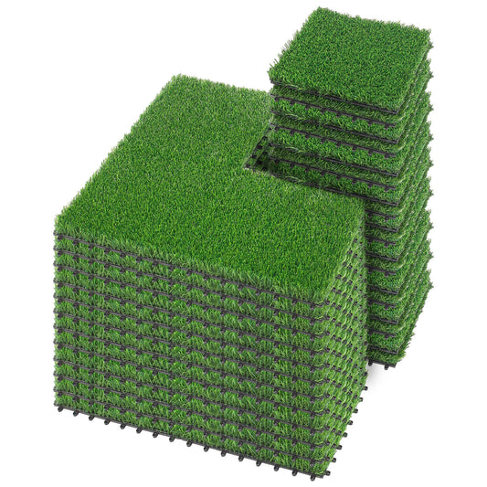 PrimeZone 54 Packs Interlocking Artificial Grass Tiles - 12"x12" Turf Outdoor Indoor Fake Grass Deck Flooring Set for Patio, Balcony, Backyard