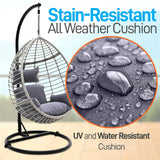 SereneLife Hanging Egg Chair with Stand - Indoor Outdoor Patio Wicker Rattan Lounge Chair with Stand, Steel Frame, UV Resistant Washable Cushions for Garden Backyard Deck Sunroom SLGZ0EGG (Gray) SereneLife